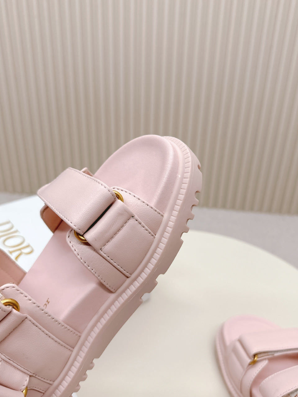 DIOR BACK-STRAP SANDALS 25S IN PASTEL PINK CALFSKIN WITH GOLD HARDWARE - 35