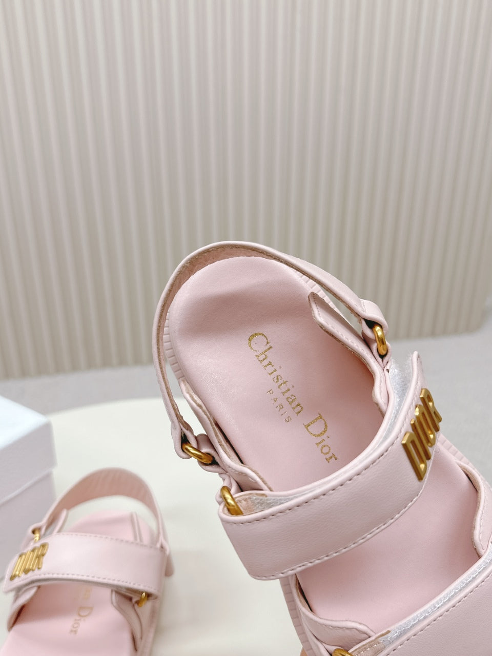DIOR BACK-STRAP SANDALS 25S IN PASTEL PINK CALFSKIN WITH GOLD HARDWARE - 35