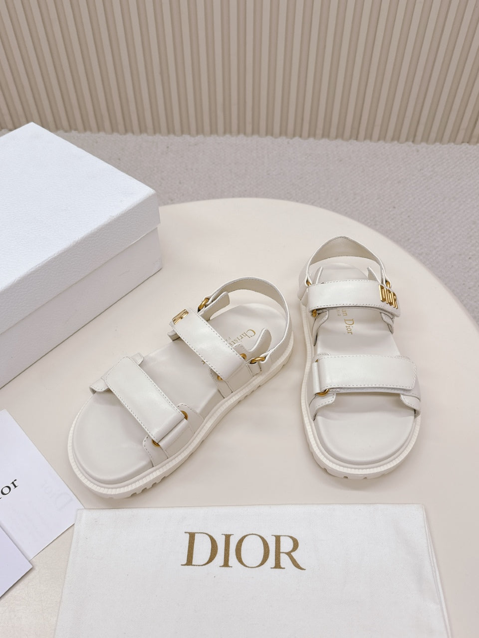 DIOR BACK-STRAP SANDALS 25S IN CREAM WHITE CALFSKIN WITH GOLD HARDWARE - 35