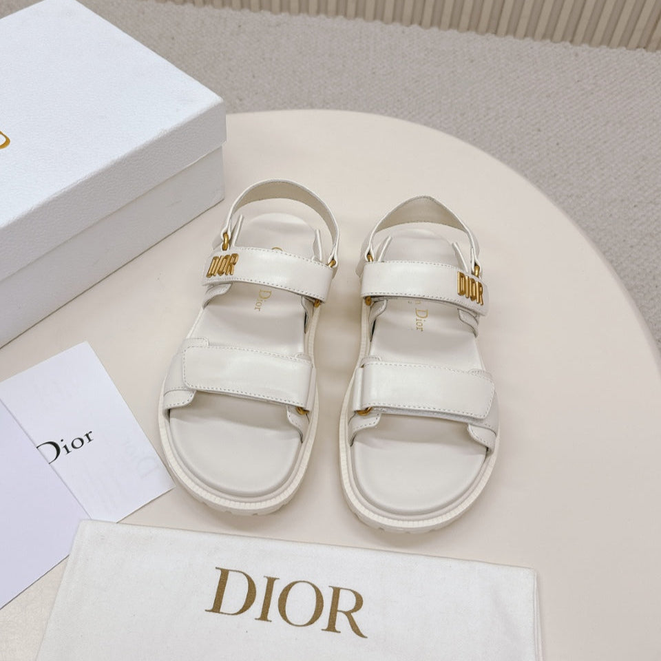 DIOR BACK-STRAP SANDALS 25S IN CREAM WHITE CALFSKIN WITH GOLD HARDWARE - 35