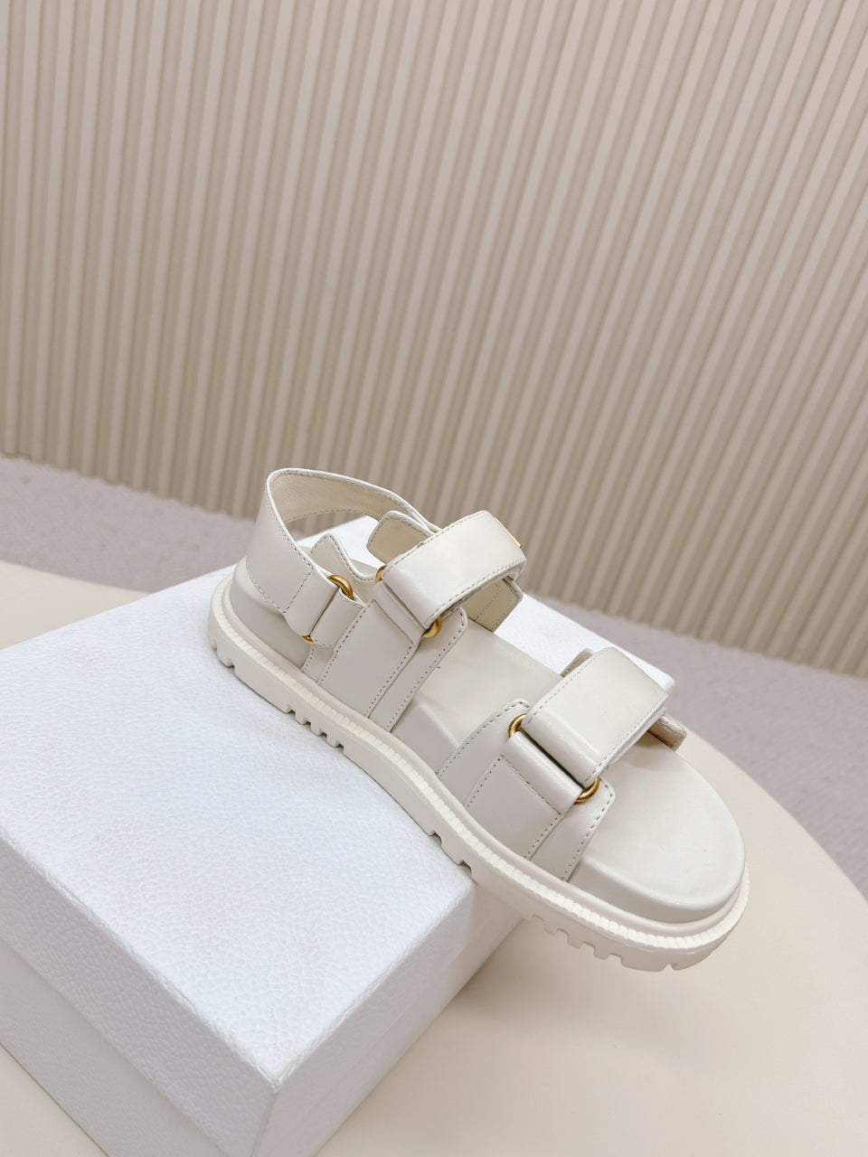 DIOR BACK-STRAP SANDALS 25S IN CREAM WHITE CALFSKIN WITH GOLD HARDWARE - 35
