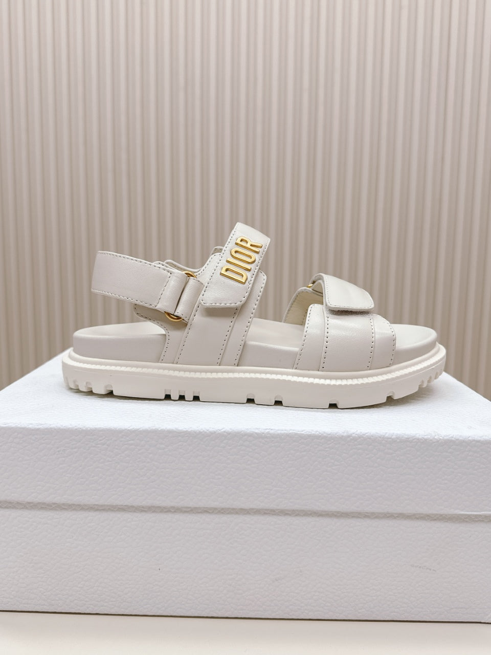 DIOR BACK-STRAP SANDALS 25S IN CREAM WHITE CALFSKIN WITH GOLD HARDWARE - 35