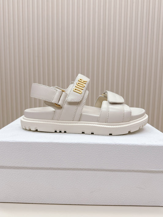DIOR BACK-STRAP SANDALS 25S IN CREAM WHITE CALFSKIN WITH GOLD HARDWARE - 35