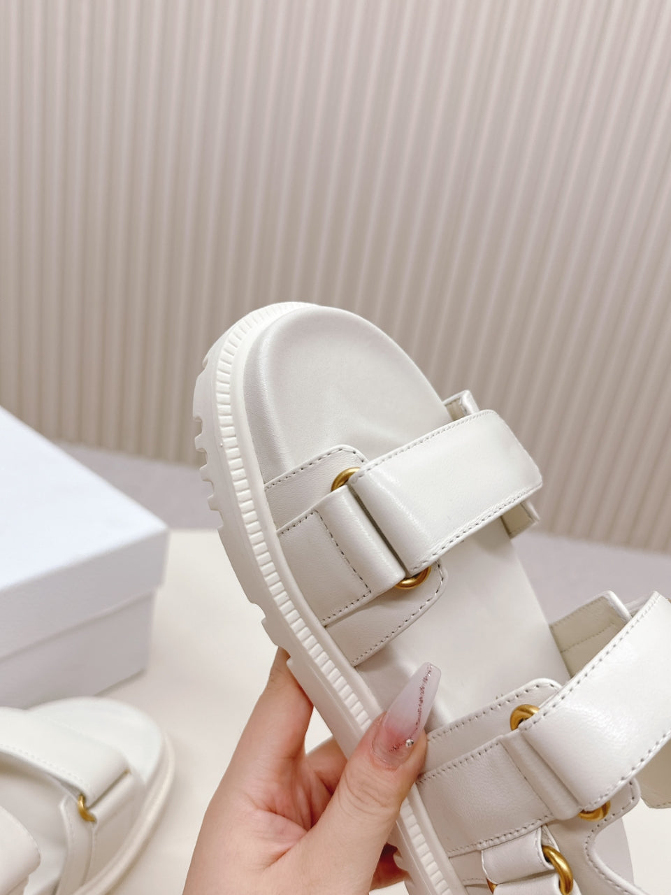 DIOR BACK-STRAP SANDALS 25S IN CREAM WHITE CALFSKIN WITH GOLD HARDWARE - 35