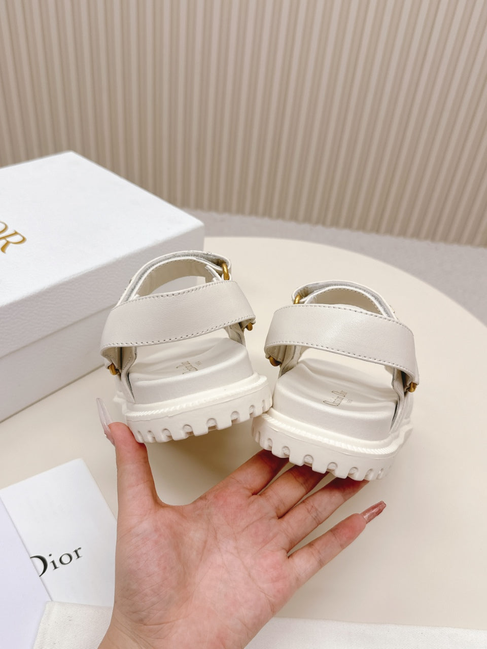 DIOR BACK-STRAP SANDALS 25S IN CREAM WHITE CALFSKIN WITH GOLD HARDWARE - 35