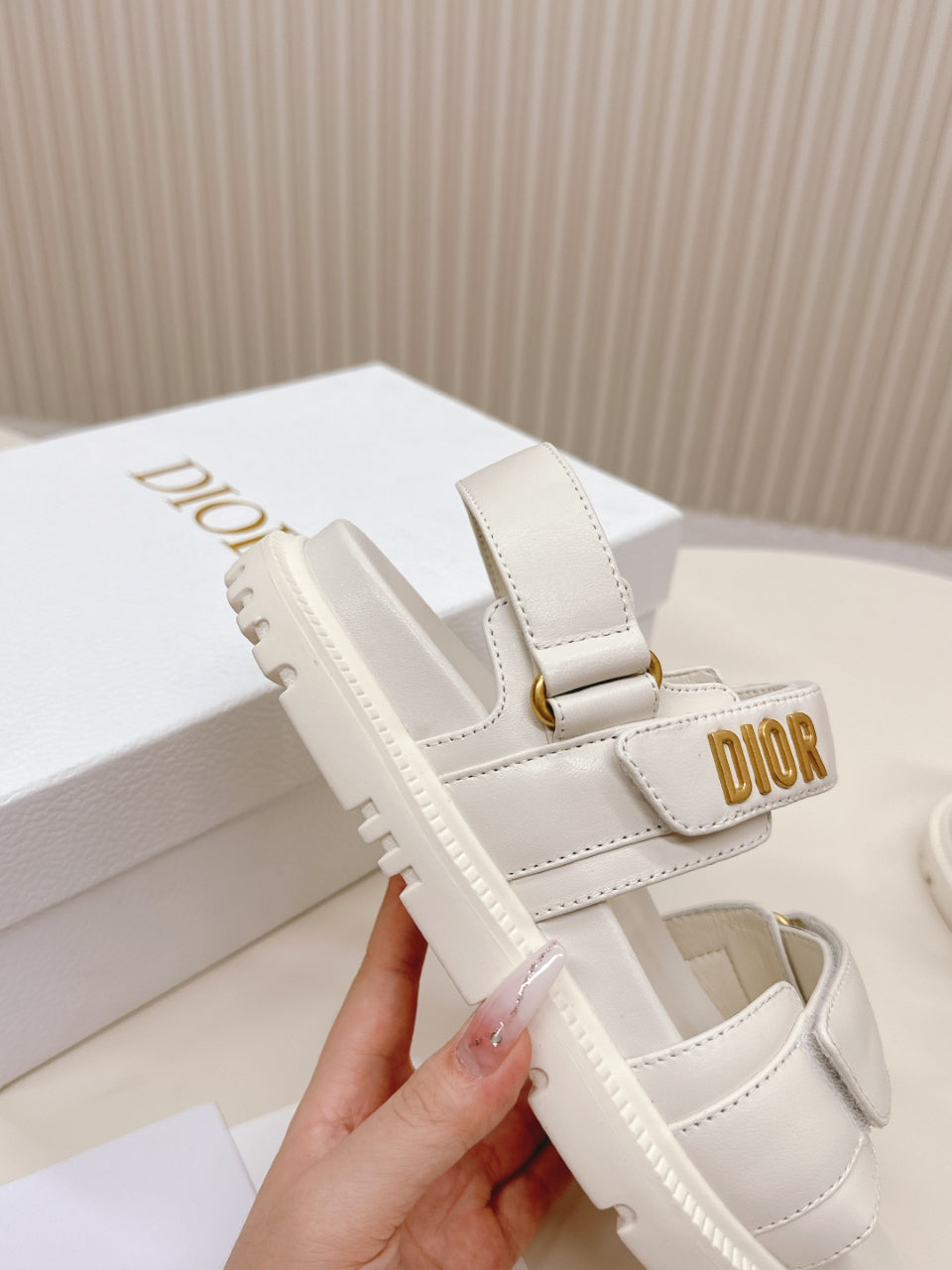 DIOR BACK-STRAP SANDALS 25S IN CREAM WHITE CALFSKIN WITH GOLD HARDWARE - 35