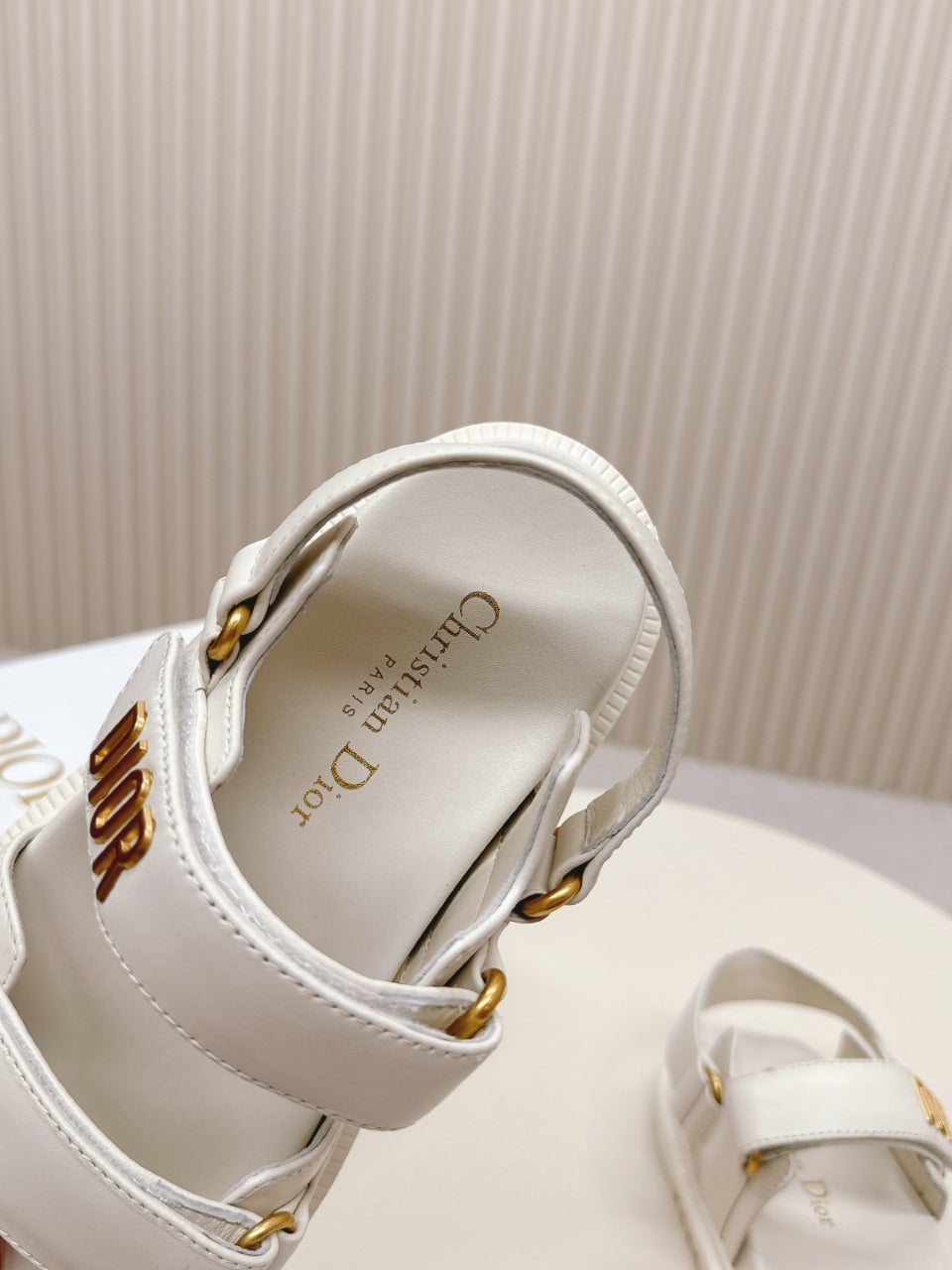 DIOR BACK-STRAP SANDALS 25S IN CREAM WHITE CALFSKIN WITH GOLD HARDWARE - 35