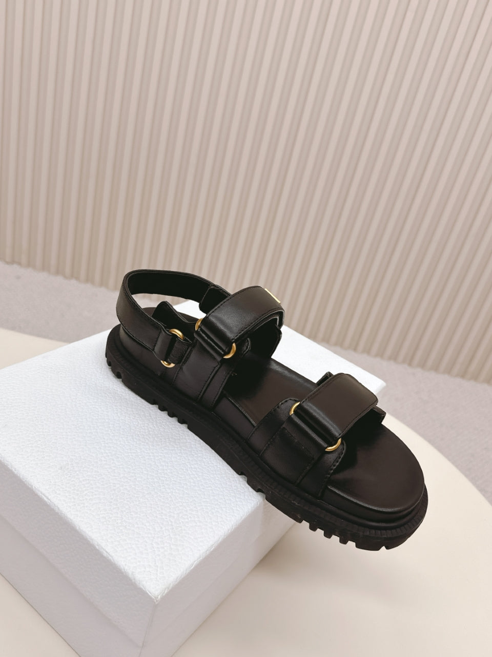 DIOR BACK-STRAP SANDALS 25S IN BLACK CALFSKIN WITH GOLD HARDWARE - 35