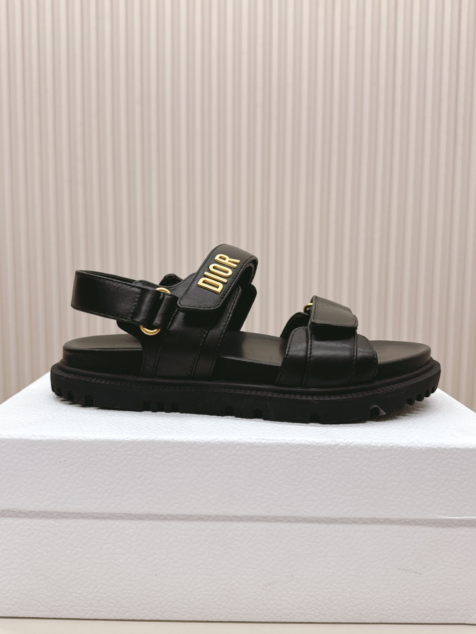 DIOR BACK-STRAP SANDALS 25S IN BLACK CALFSKIN WITH GOLD HARDWARE - 35