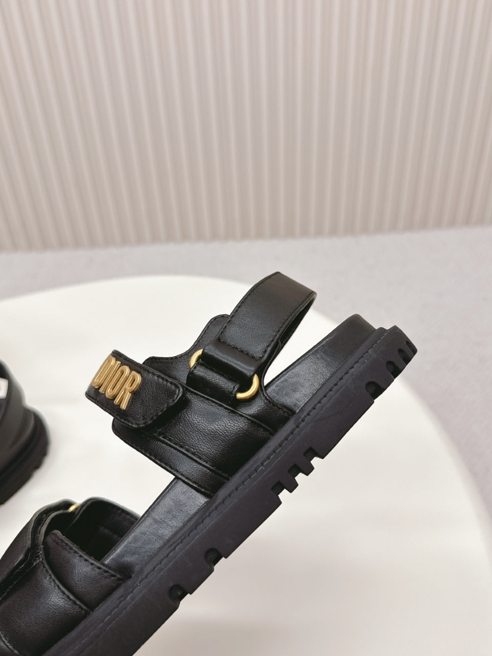 DIOR BACK-STRAP SANDALS 25S IN BLACK CALFSKIN WITH GOLD HARDWARE - 35