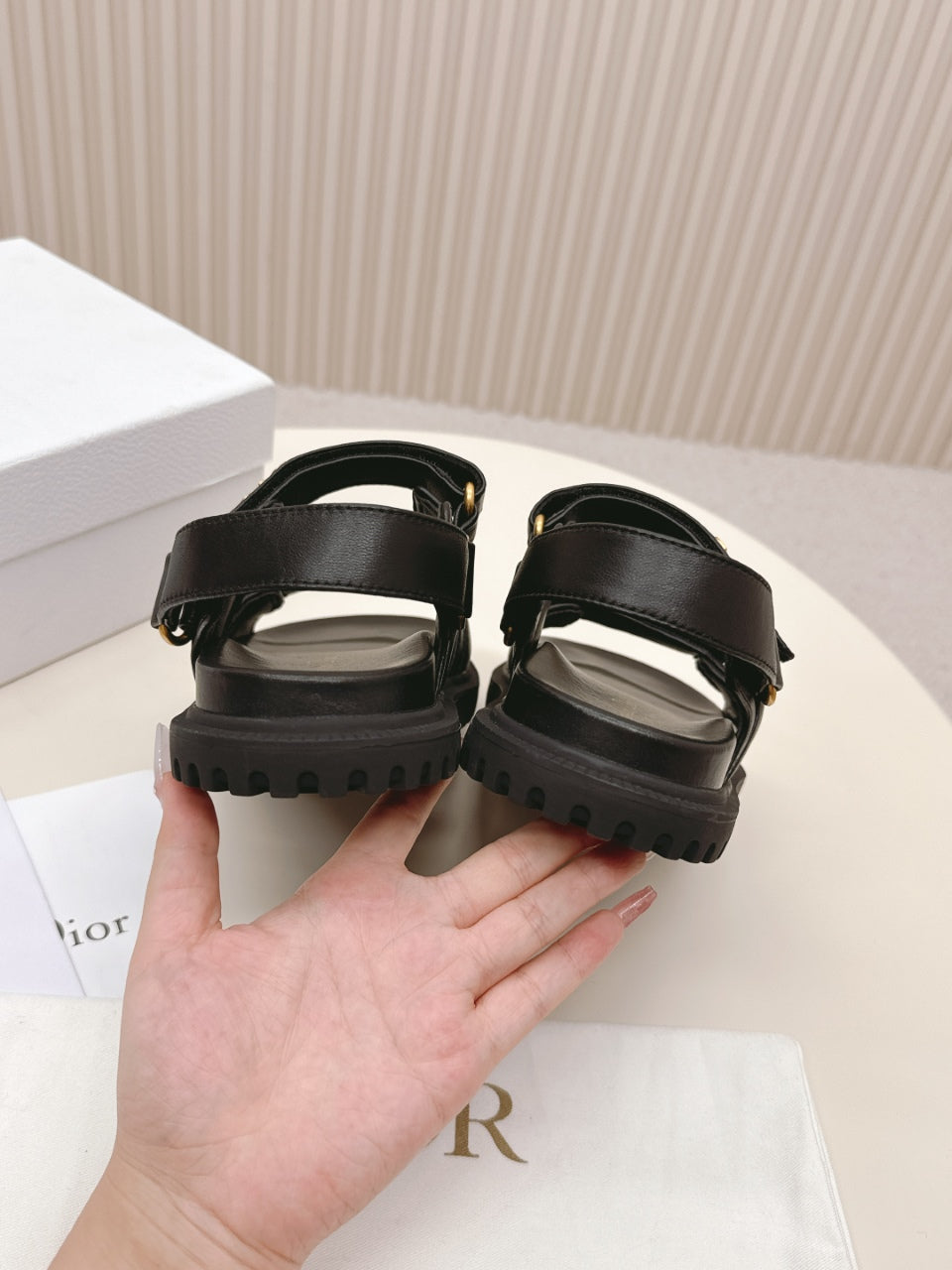 DIOR BACK-STRAP SANDALS 25S IN BLACK CALFSKIN WITH GOLD HARDWARE - 35