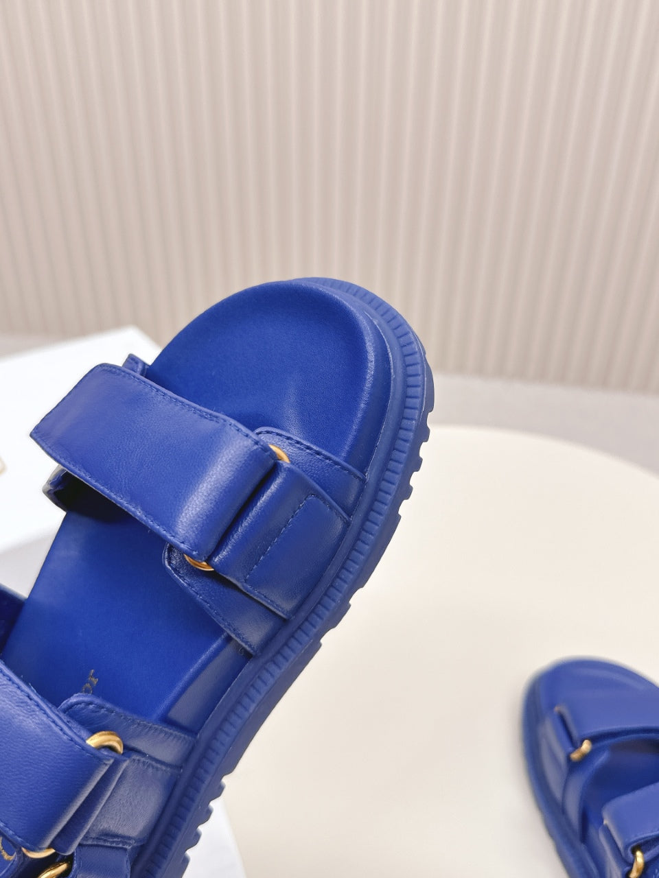 DIOR BACK-STRAP SANDALS 25S IN NAVY BLUE CALFSKIN WITH GOLD HARDWARE - 35