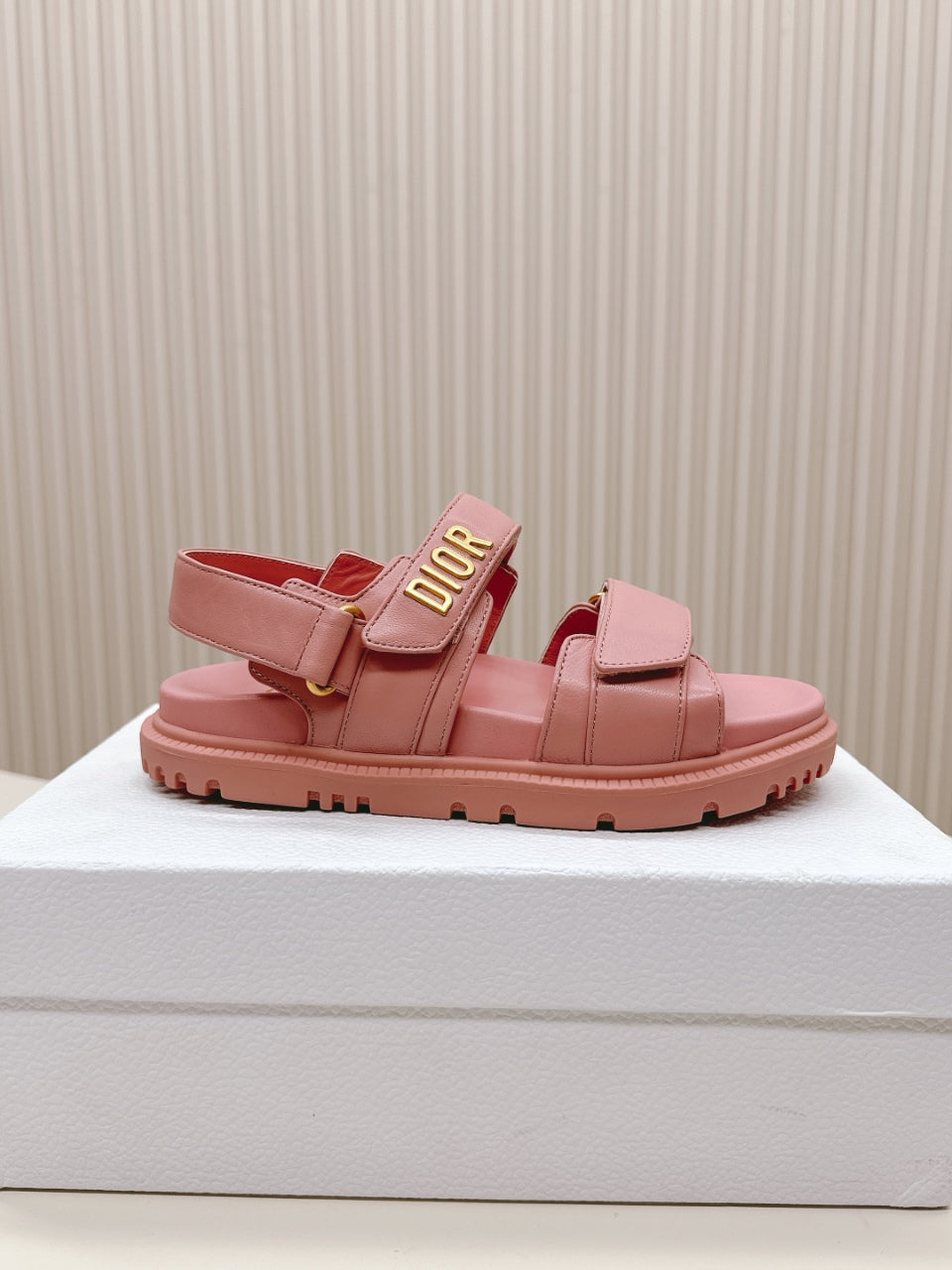 DIOR BACK-STRAP SANDALS 25S IN PEACHY PINK CALFSKIN WITH GOLD HARDWARE - 35