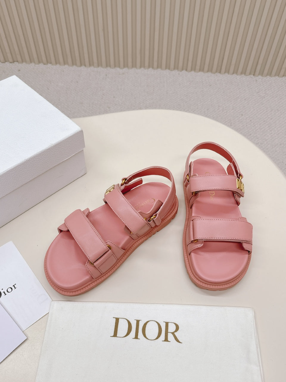 DIOR BACK-STRAP SANDALS 25S IN PEACHY PINK CALFSKIN WITH GOLD HARDWARE - 35