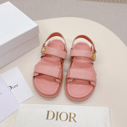 DIOR BACK-STRAP SANDALS 25S IN PEACHY PINK CALFSKIN WITH GOLD HARDWARE - 35