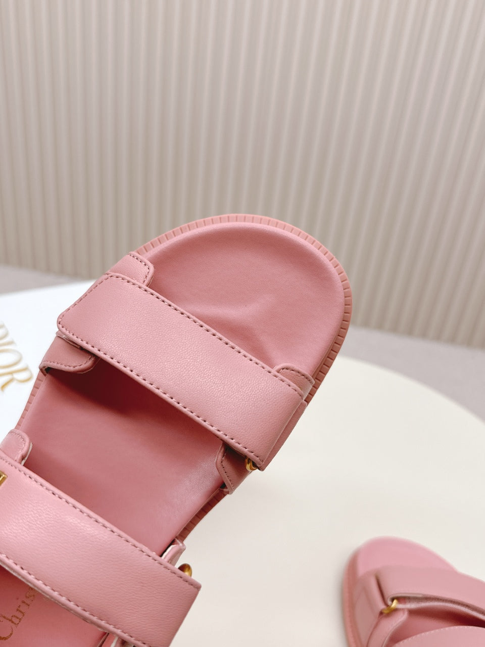 DIOR BACK-STRAP SANDALS 25S IN PEACHY PINK CALFSKIN WITH GOLD HARDWARE - 35