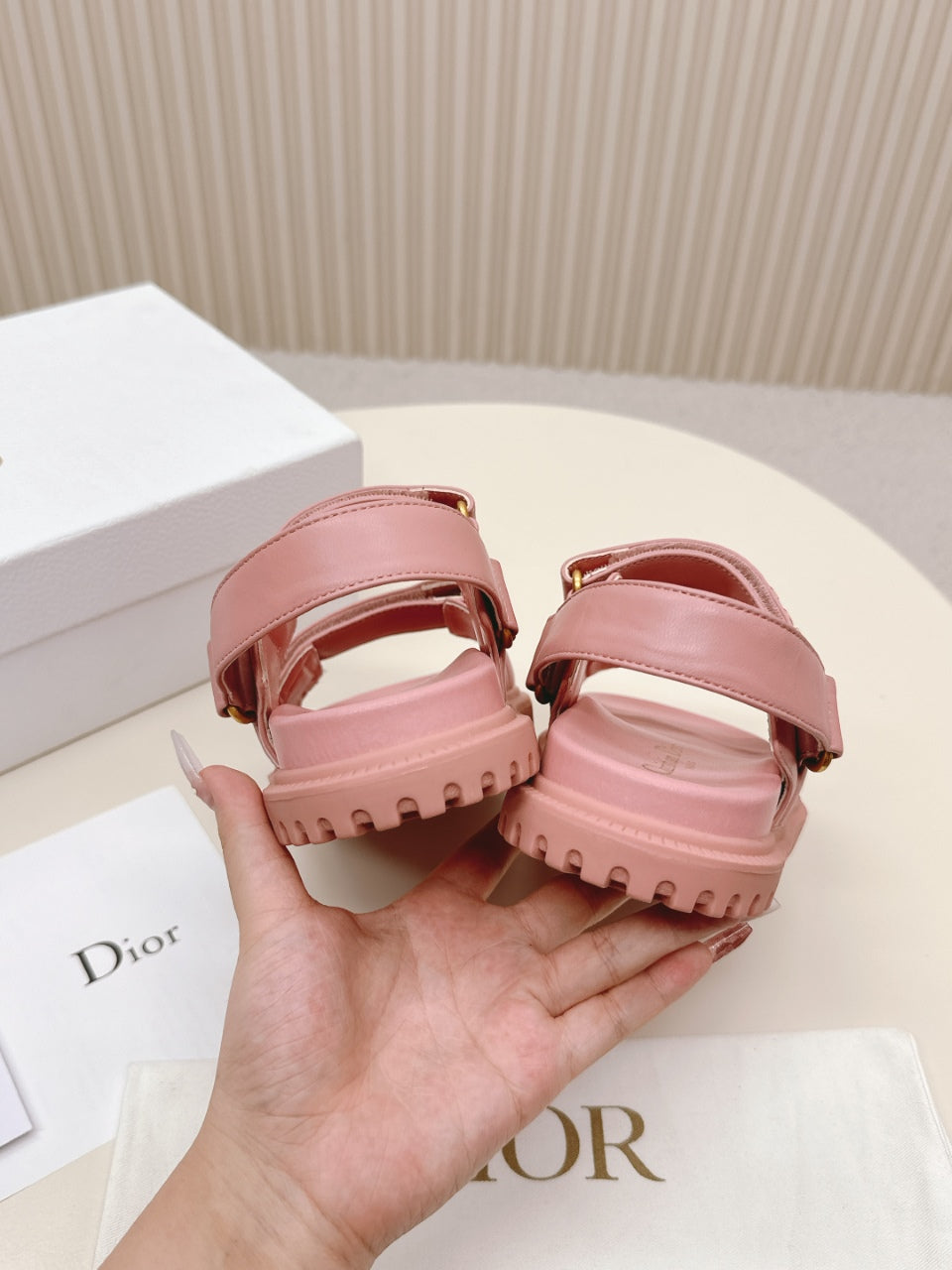 DIOR BACK-STRAP SANDALS 25S IN PEACHY PINK CALFSKIN WITH GOLD HARDWARE - 35