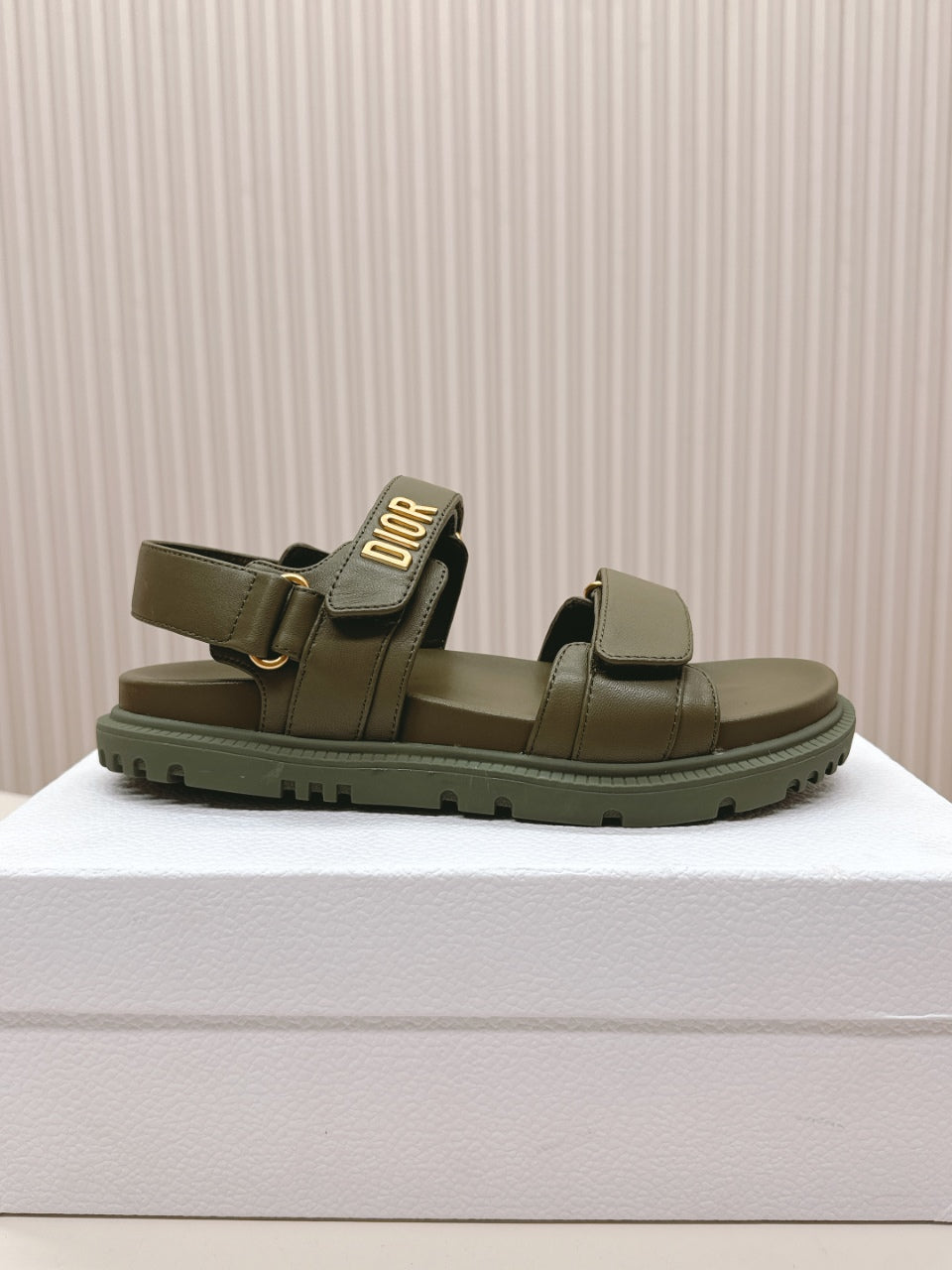 DIOR BACK-STRAP SANDALS 25S IN MOSS GREEN CALFSKIN WITH GOLD HARDWARE - 35