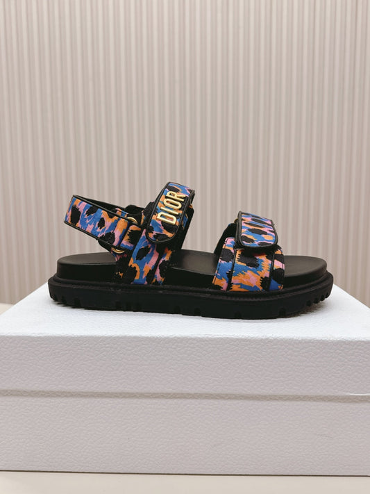 DIOR BACK-STRAP SANDALS 25S IN MULTICOLOR FABRIC AND CALFSKIN WITH GOLD HARDWARE - 35