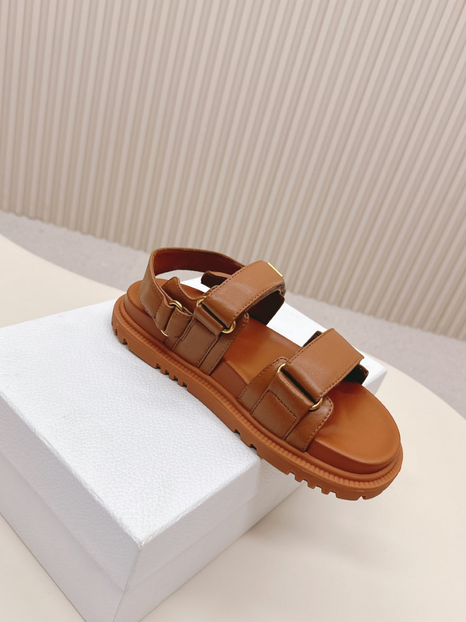DIOR BACK-STRAP SANDALS 25S IN BRICK BROWN CALFSKIN WITH SILVER HARDWARE - 35