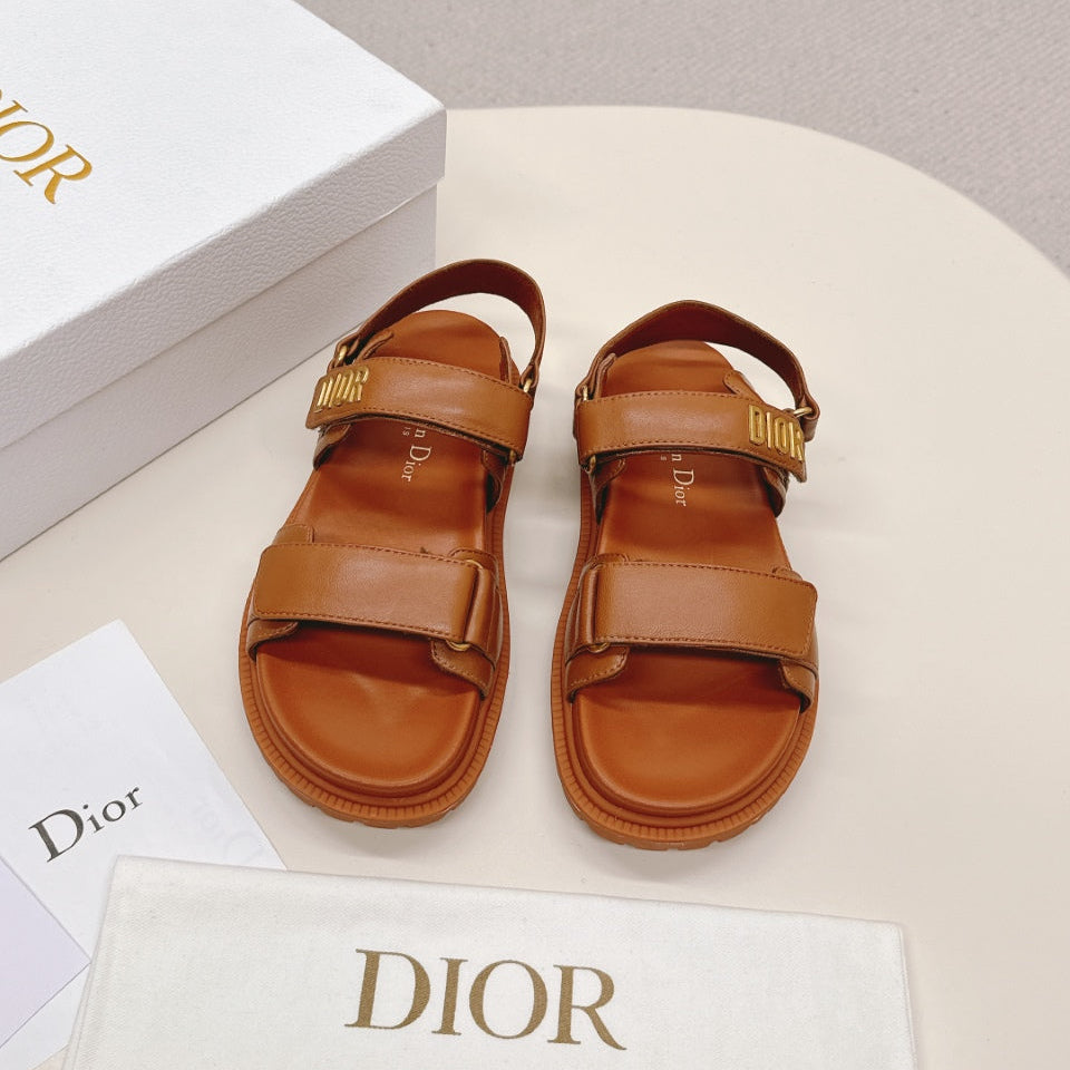 DIOR BACK-STRAP SANDALS 25S IN BRICK BROWN CALFSKIN WITH SILVER HARDWARE - 35