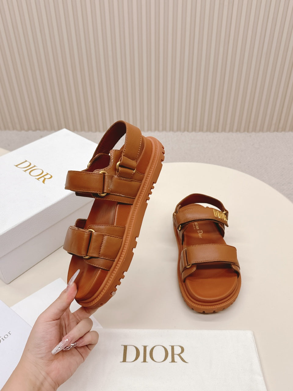 DIOR BACK-STRAP SANDALS 25S IN BRICK BROWN CALFSKIN WITH SILVER HARDWARE - 35