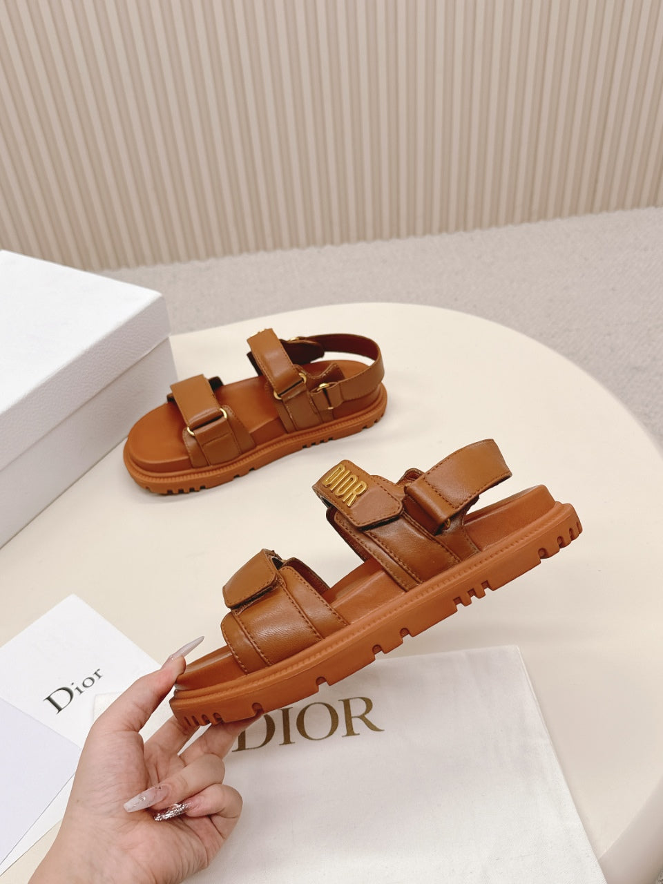 DIOR BACK-STRAP SANDALS 25S IN BRICK BROWN CALFSKIN WITH SILVER HARDWARE - 35