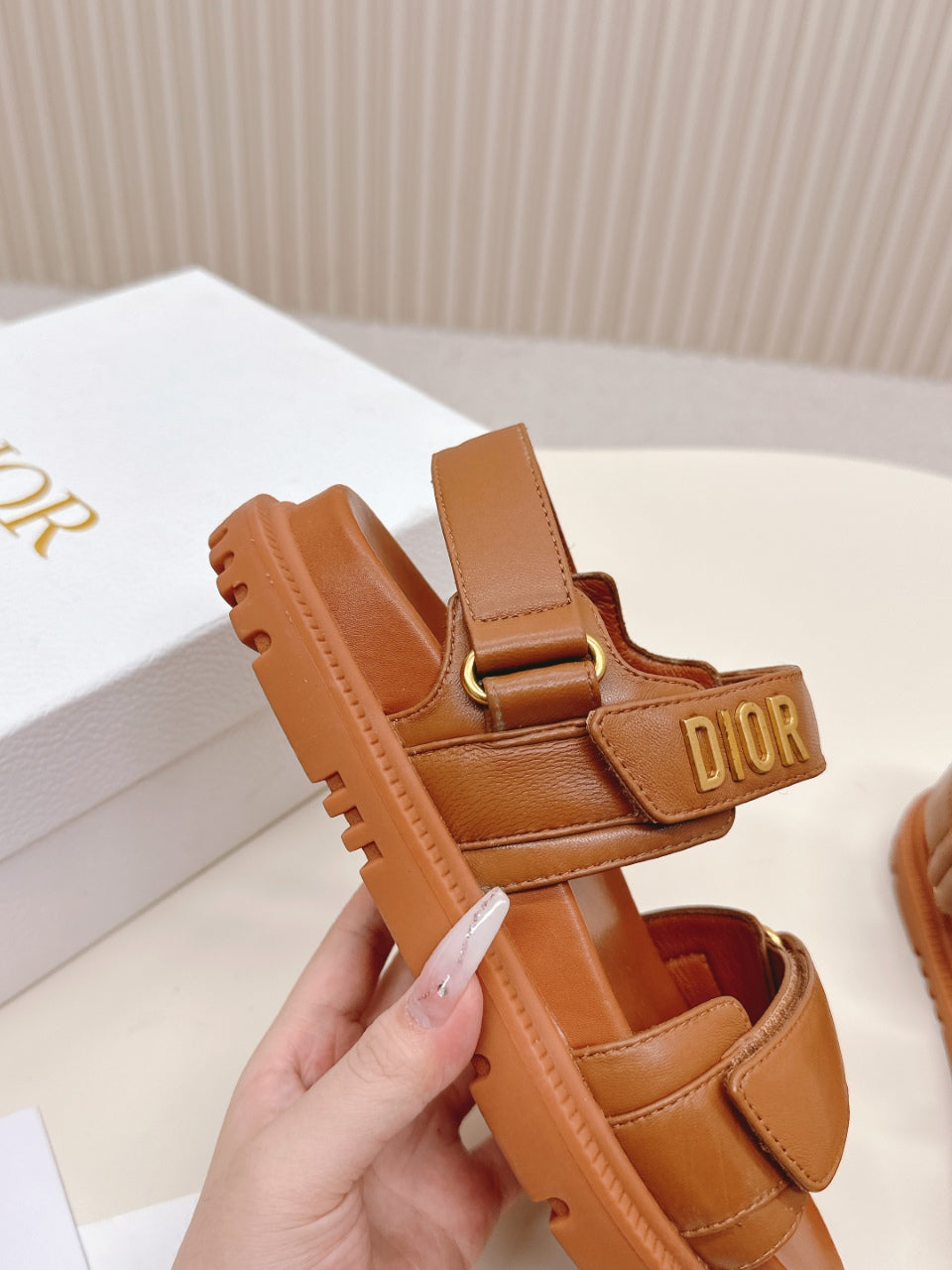 DIOR BACK-STRAP SANDALS 25S IN BRICK BROWN CALFSKIN WITH SILVER HARDWARE - 35