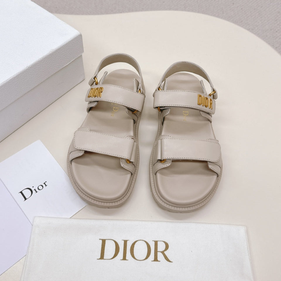 DIOR BACK-STRAP SANDALS 25S IN LIGHT BEIGE CALFSKIN WITH GOLD HARDWARE - 35