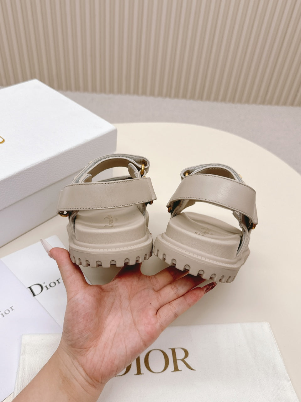 DIOR BACK-STRAP SANDALS 25S IN LIGHT BEIGE CALFSKIN WITH GOLD HARDWARE - 35