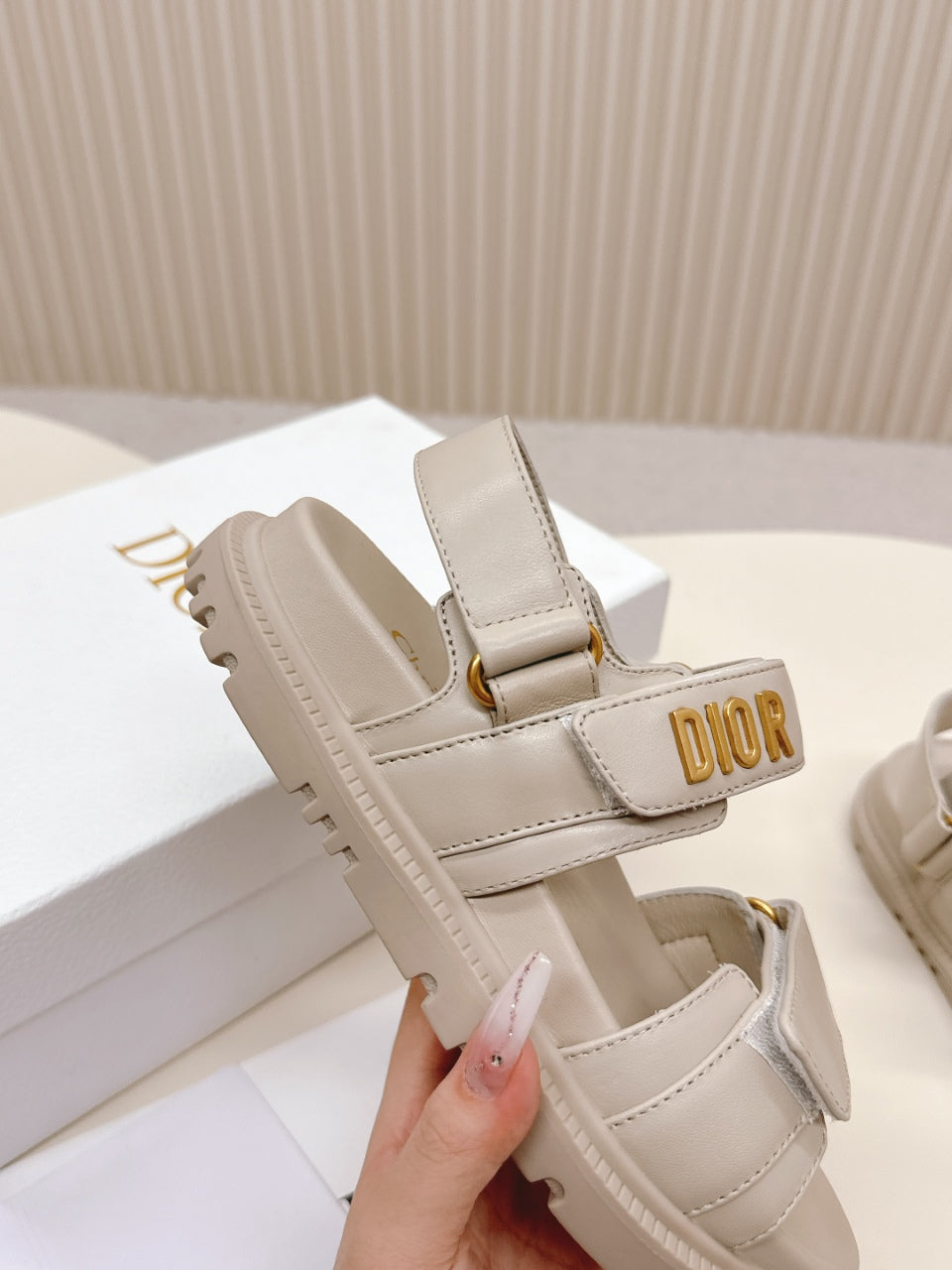 DIOR BACK-STRAP SANDALS 25S IN LIGHT BEIGE CALFSKIN WITH GOLD HARDWARE - 35