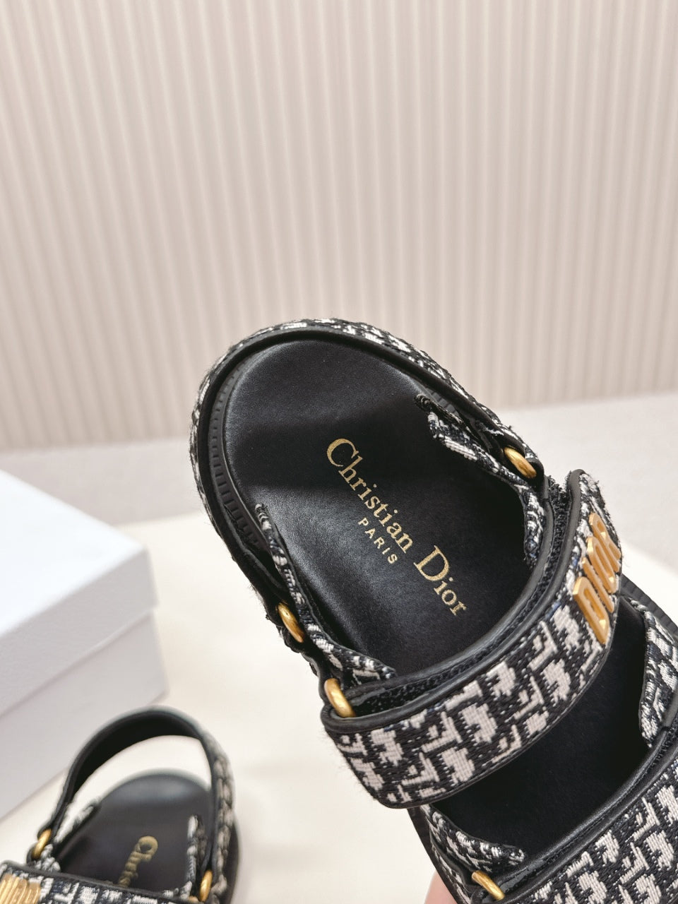 DIOR BACK-STRAP SANDALS 25S IN BLACK FABRIC AND CALFSKIN WITH GOLD HARDWARE - 35