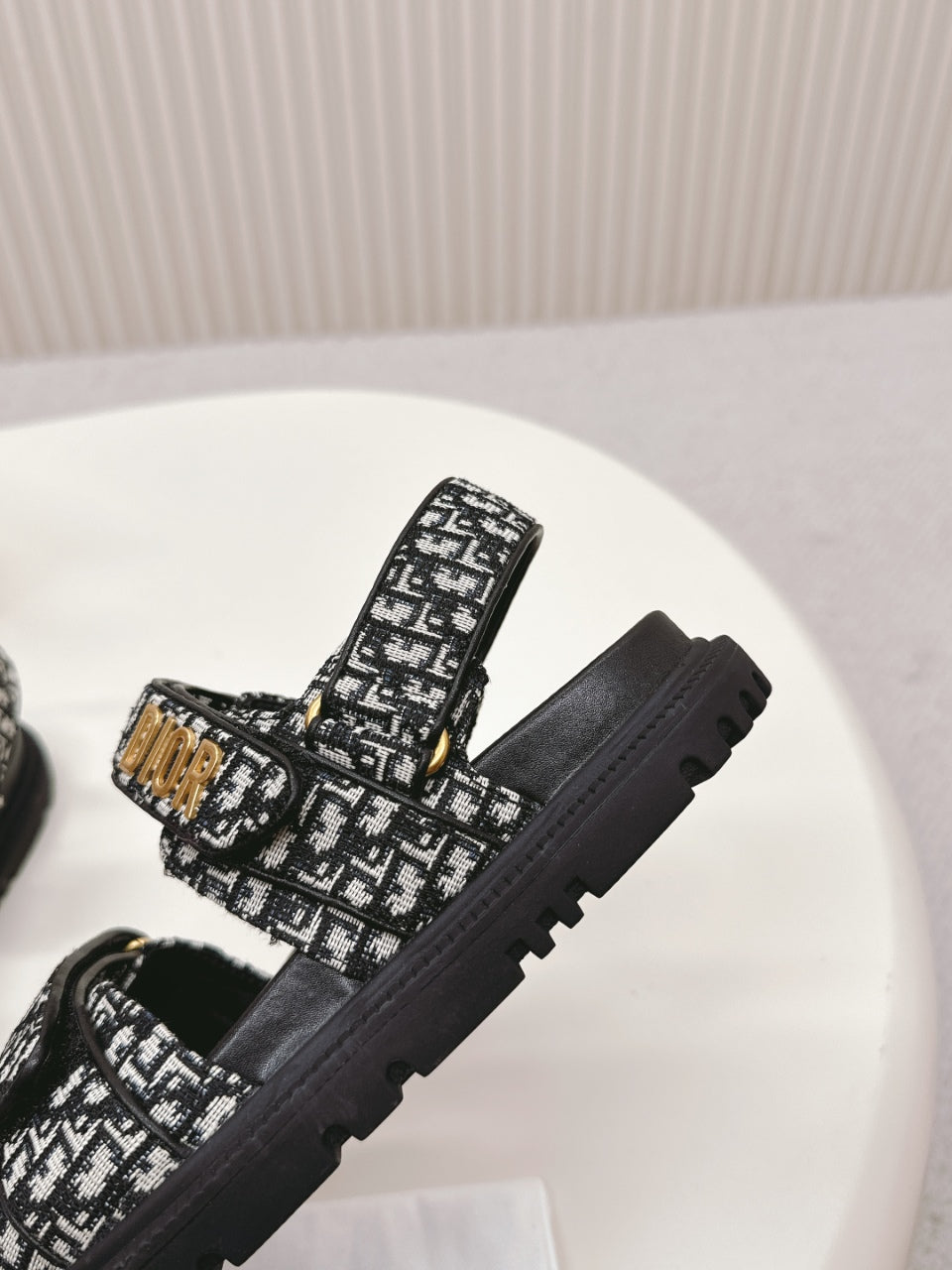 DIOR BACK-STRAP SANDALS 25S IN BLACK FABRIC AND CALFSKIN WITH GOLD HARDWARE - 35