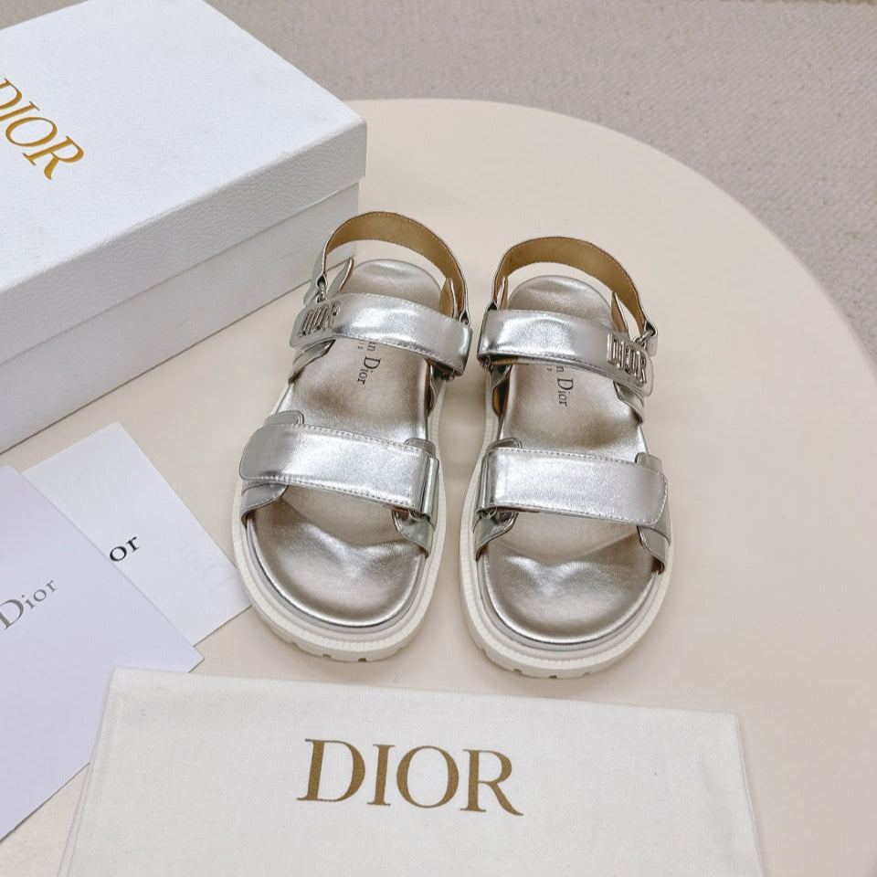 DIOR BACK-STRAP SANDALS 25S IN SILVER CALFSKIN WITH SILVER HARDWARE - 35