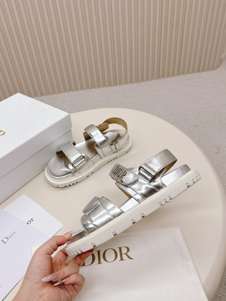 DIOR BACK-STRAP SANDALS 25S IN SILVER CALFSKIN WITH SILVER HARDWARE - 35