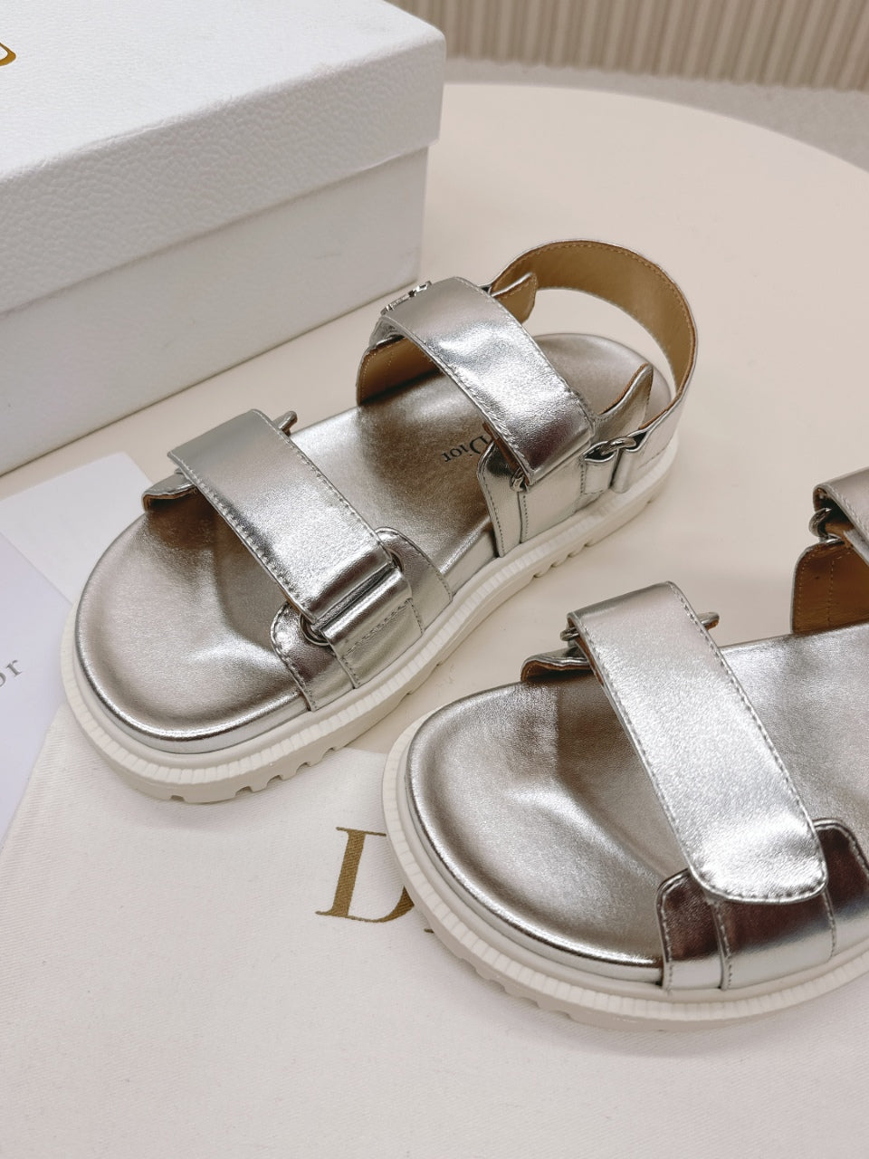 DIOR BACK-STRAP SANDALS 25S IN SILVER CALFSKIN WITH SILVER HARDWARE - 35