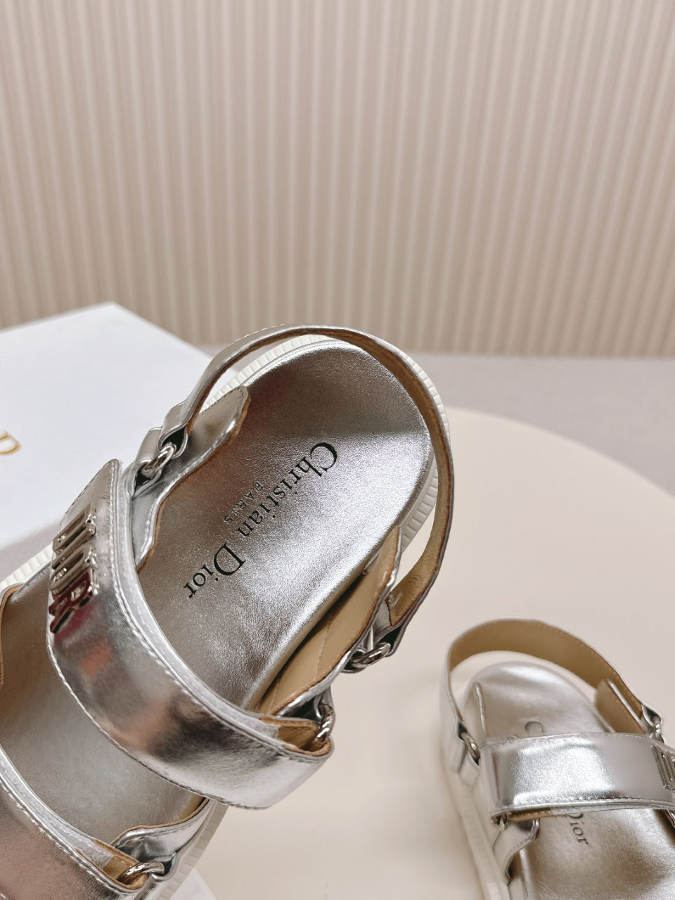 DIOR BACK-STRAP SANDALS 25S IN SILVER CALFSKIN WITH SILVER HARDWARE - 35
