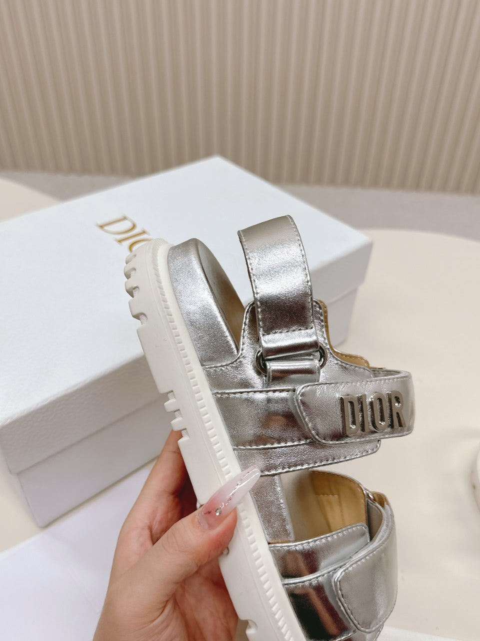 DIOR BACK-STRAP SANDALS 25S IN SILVER CALFSKIN WITH SILVER HARDWARE - 35