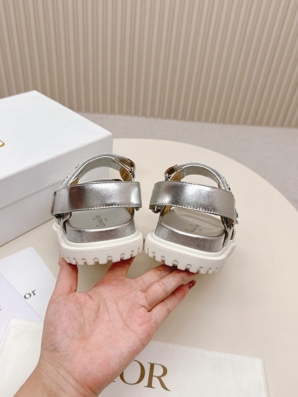 DIOR BACK-STRAP SANDALS 25S IN SILVER CALFSKIN WITH SILVER HARDWARE - 35