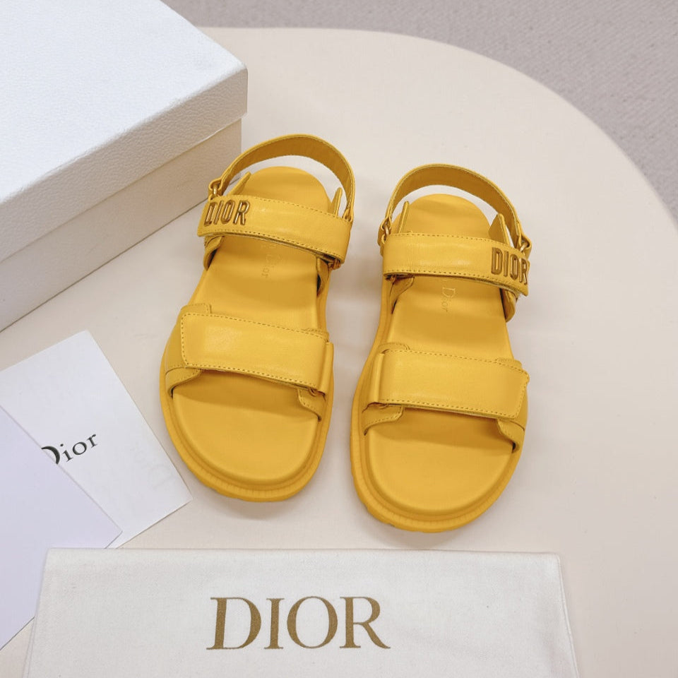 DIOR BACK-STRAP SANDALS 25S IN YELLOW CALFSKIN WITH GOLD HARDWARE - 35