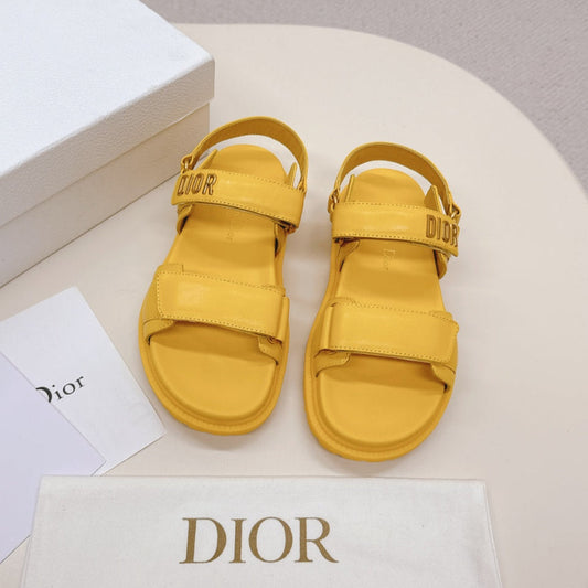 DIOR BACK-STRAP SANDALS 25S IN YELLOW CALFSKIN WITH GOLD HARDWARE - 35