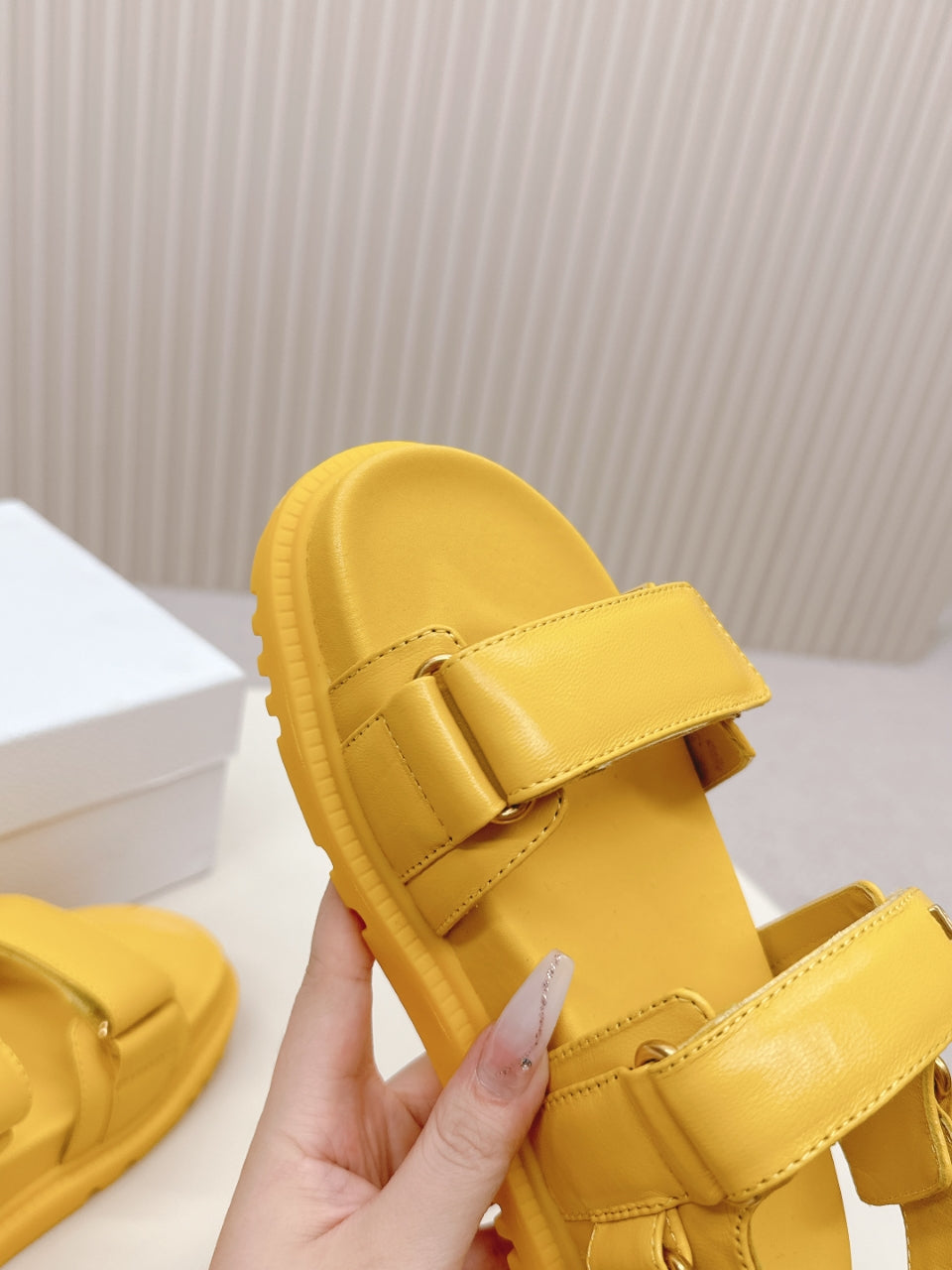 DIOR BACK-STRAP SANDALS 25S IN YELLOW CALFSKIN WITH GOLD HARDWARE - 35