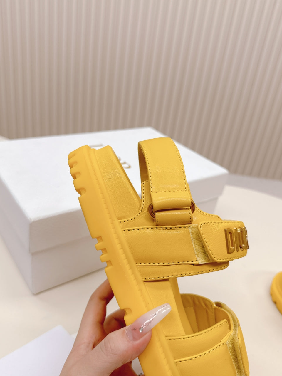 DIOR BACK-STRAP SANDALS 25S IN YELLOW CALFSKIN WITH GOLD HARDWARE - 35