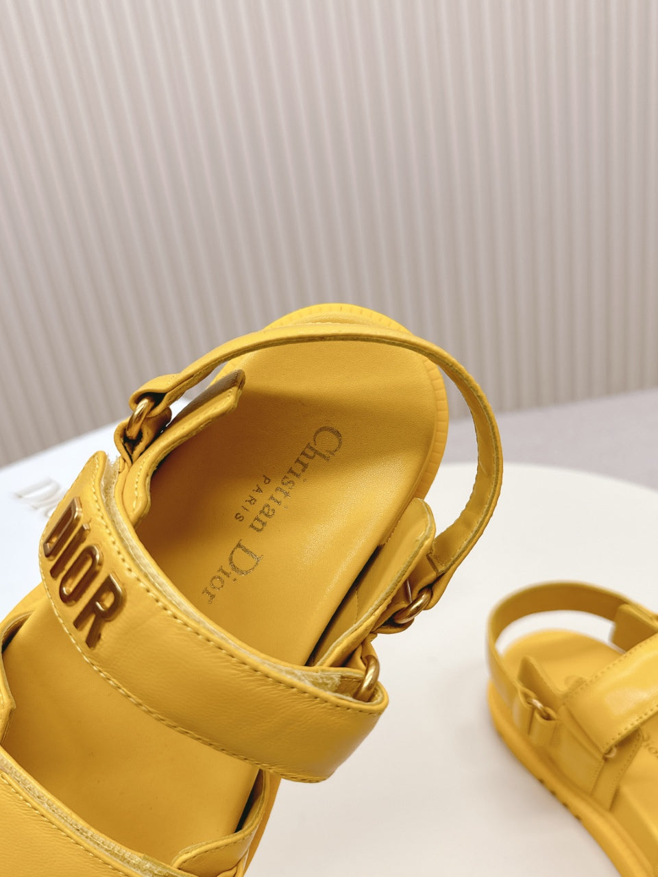 DIOR BACK-STRAP SANDALS 25S IN YELLOW CALFSKIN WITH GOLD HARDWARE - 35
