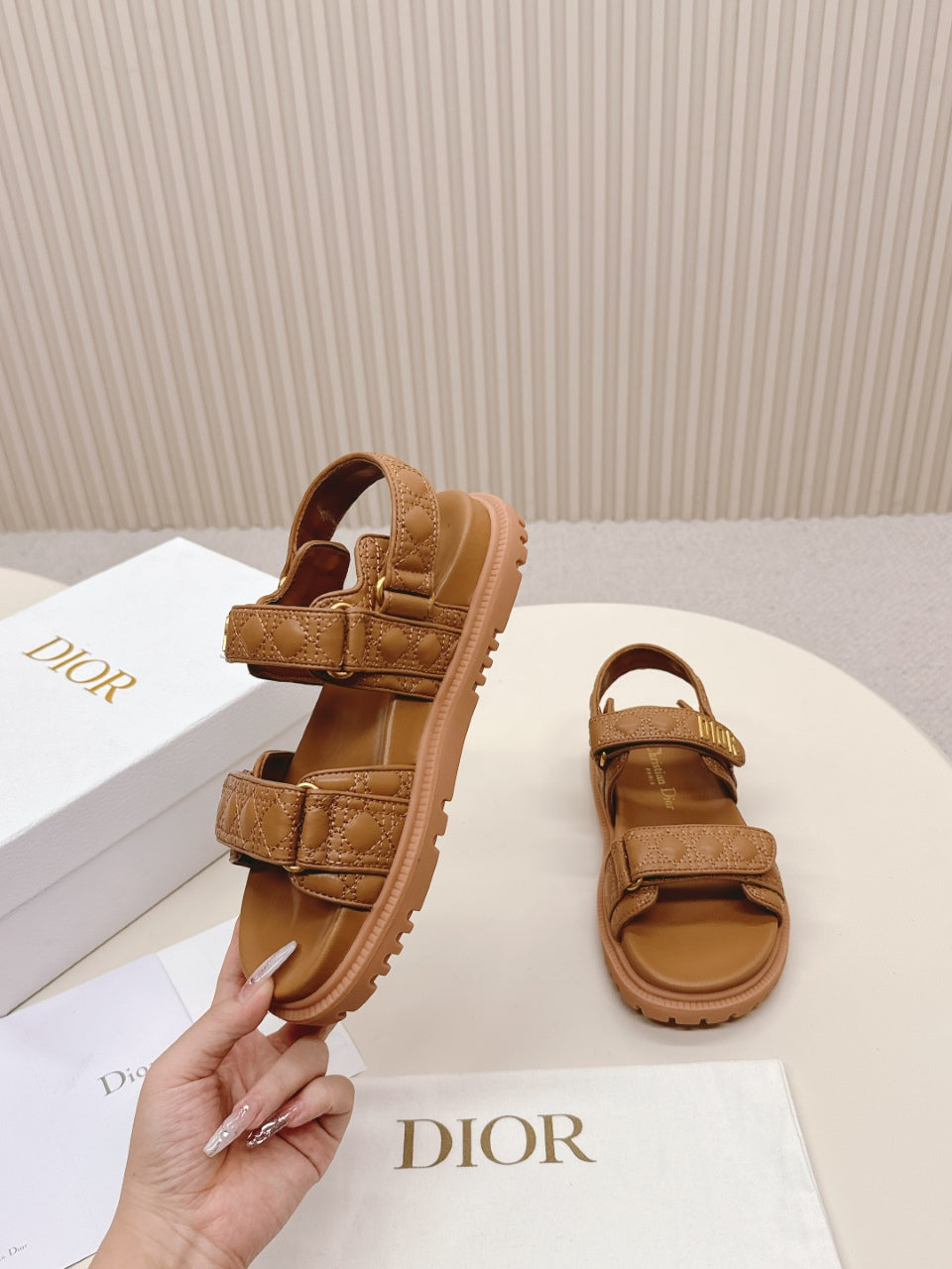 DIOR BACK-STRAP SANDALS 25S IN BROWN CALFSKIN - 35