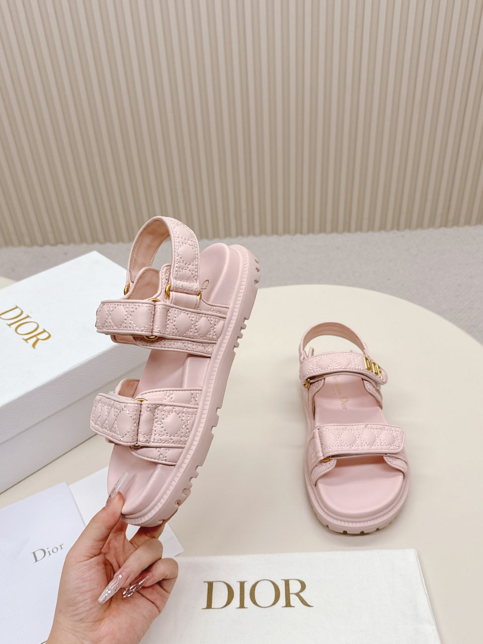 DIOR BACK-STRAP SANDALS 25S IN PASTEL PINK CALFSKIN - 35