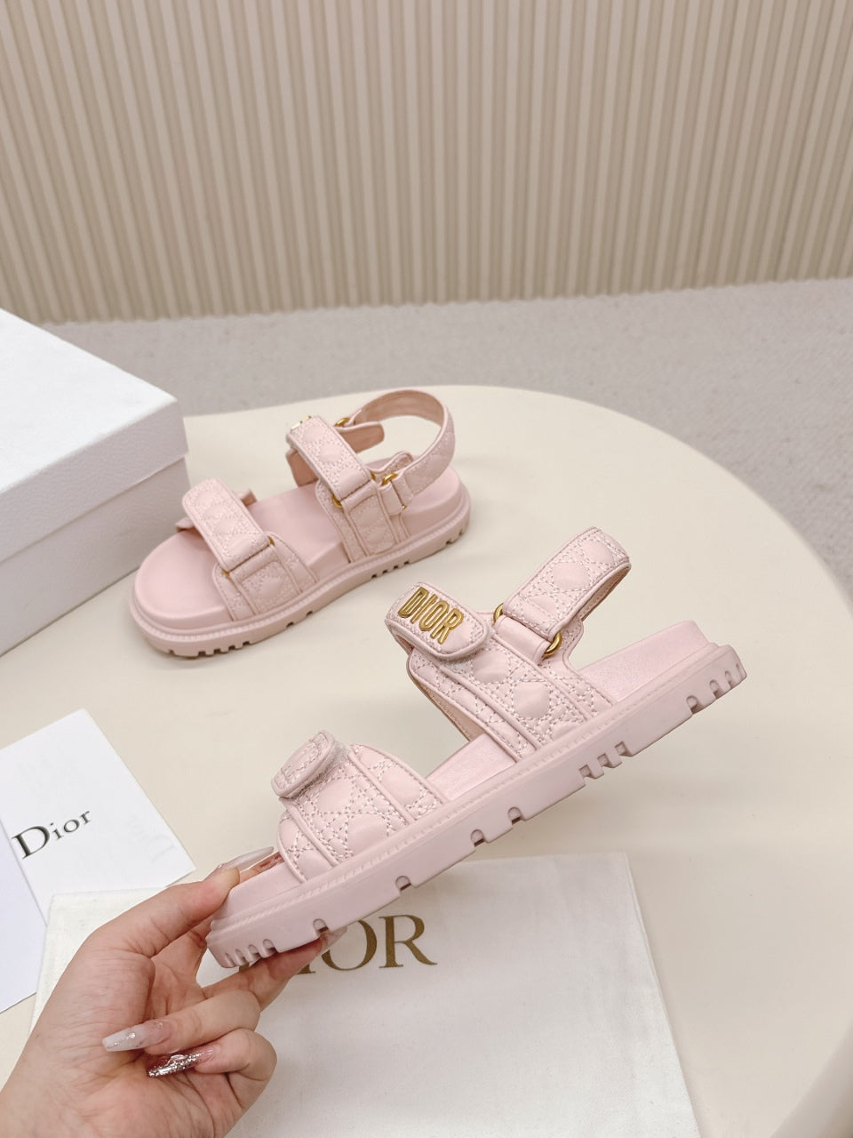 DIOR BACK-STRAP SANDALS 25S IN PASTEL PINK CALFSKIN - 35