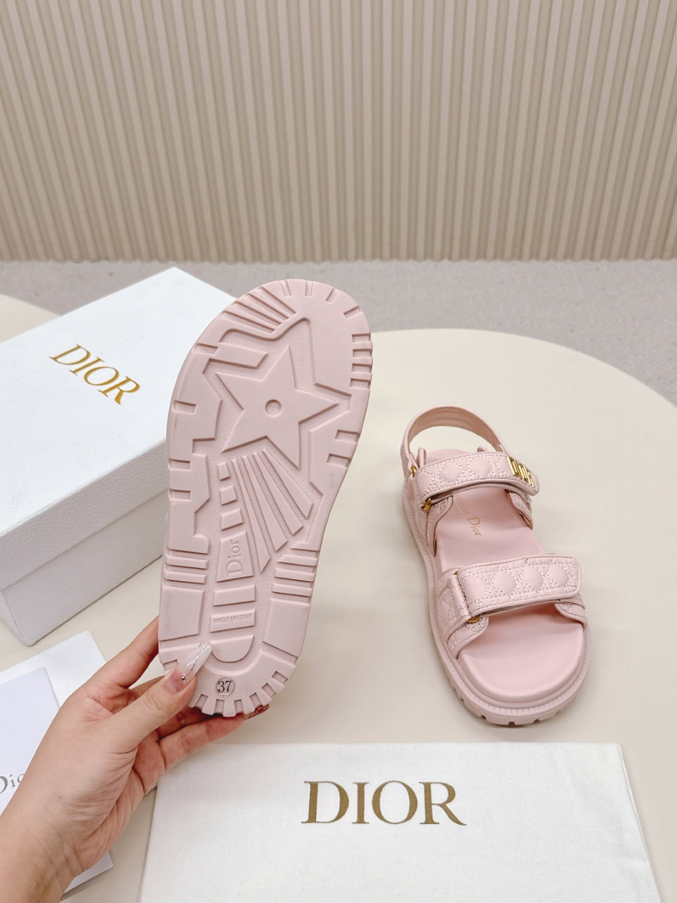 DIOR BACK-STRAP SANDALS 25S IN PASTEL PINK CALFSKIN - 35