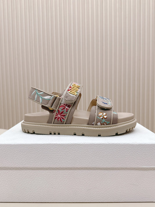 DIOR BACK-STRAP SANDALS 25S IN BEIGE CALFSKIN EMBROIDERED WITH PETITES FLEURS - 35