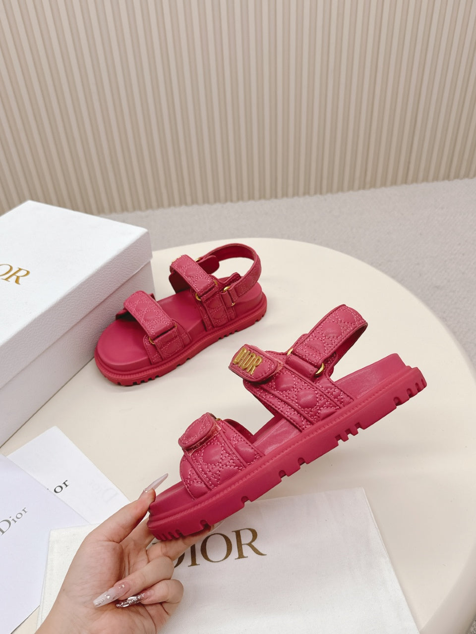 DIOR BACK-STRAP SANDALS 25S IN DARK PINK CALFSKIN - 35